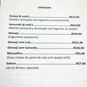 Cardápio em Braille